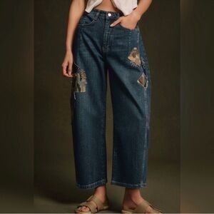 Anthropologie Pilcro Kenna Camo Patchwork Barrel Jeans